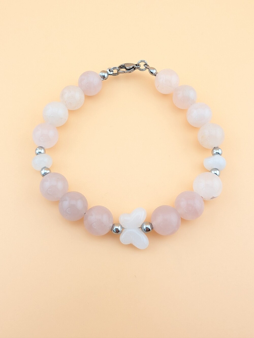 Butterfly Rose Quartz Chunky Bead Bracelet